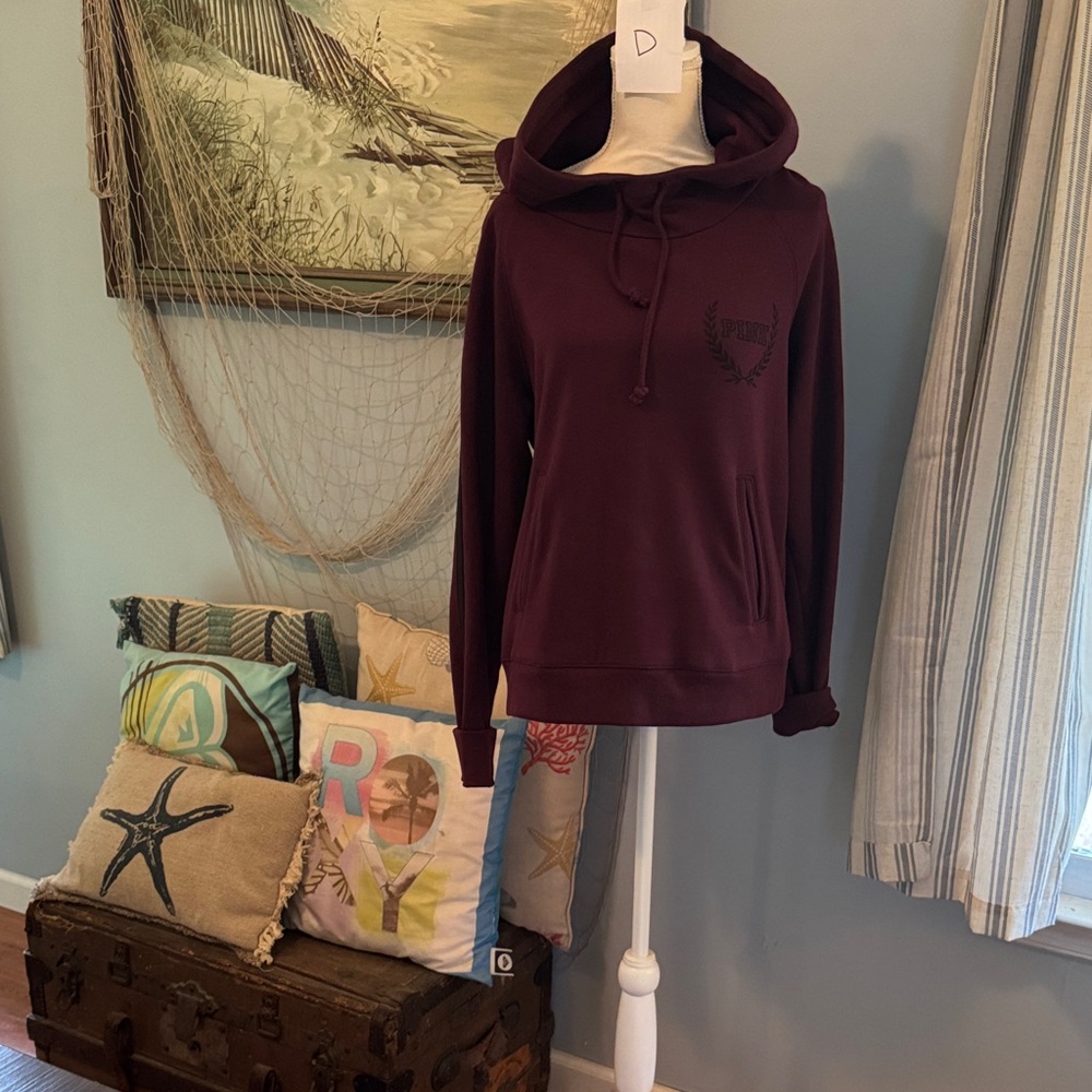 PINK Victoria's Secret Women's Maroon Hoodie Sweatshirt